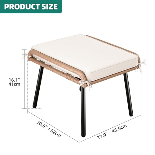 YITAHOME 2-Piece Outdoor Wicker Ottoman, All-Weather Patio Rattan Foot Rest with Cushions - Beige