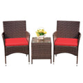 Devoko Patio Porch Furniture Sets 3 Pieces PE Rattan Wicker Chairs with Table Outdoor Garden Furniture Sets (Brown/Red)