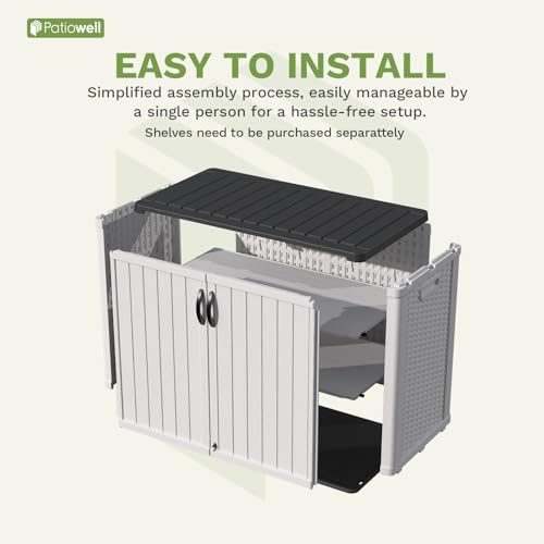Patiowell 26 Cu.ft Plastic Outdoor Storage Cabinet, Lockable Waterproof Horizotal Storage Shed, Tool Box for Patio, Garden Tools, Garbage Cans, Pool Supplies, Easy Assembly, White(Not Include Shelves)