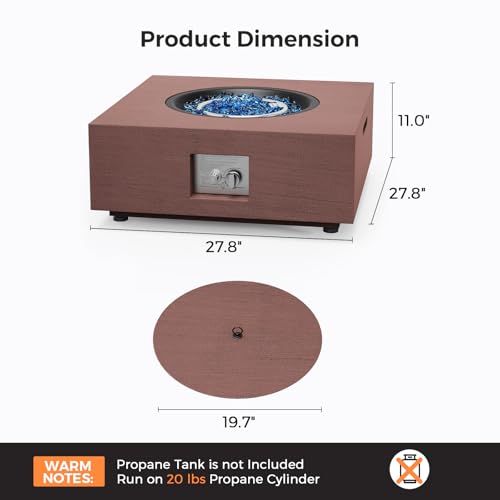 Jocoevol 28 Inch Fire Pit Table Propane Fire Pit 40,000btu Gas Fire Pits for Outdoor Outside Patio with Burner Lid, Glass Rocks