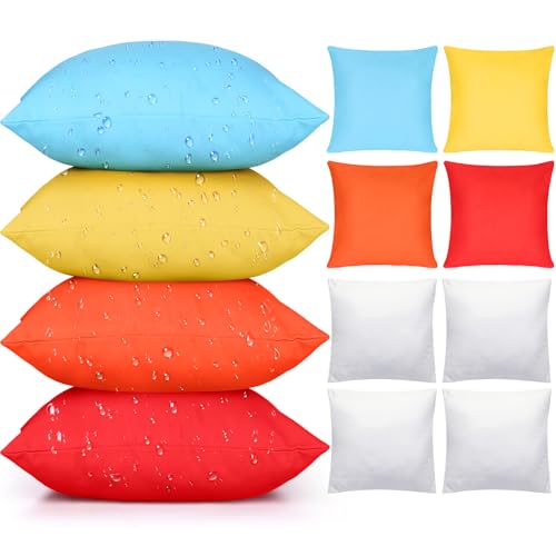 Colingmill 4 Set Waterproof Colorful Outdoor Throw Pillow Covers with 4 Pillow Inserts 18 x 18 Inch Picnic Decorative Waterproof Throw Cushion for Home Sofa Couch Patio
