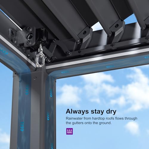 PURPLE LEAF Large Louvered Pergola 92KS 13' x 30' with Integrated Solar LED Strip Light Adjustable Aluminum Roof Weather-Resistant Pergolas for Outdoor Patio Garden Yard Gray