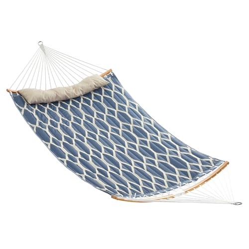 SONGMICS Hammock, Quilted Double Hammock with Padded Pillow, 78.7 x 55.1 Inches, 495 lb Weight Capacity, Portable for Outdoor Relaxation, Garden, Patio, and Camping, Blue UGDC034I02V1