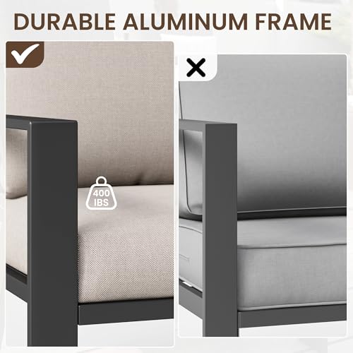 VONZOY Aluminum Outdoor Loveseat with Coffee Table Small Furniture Patio Love Seat Couch Outdoor Chairs with 4" Cushion Loveseats Sofa for Poolside,Balcony,Deck,Yard
