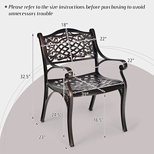 Tangkula 2 Pieces Outdoor Dining Chairs, All-Weather Cast Aluminum Chairs with Armrests and Curved Seats, Patio Arm Chairs for Garden, Poolside, Backyard