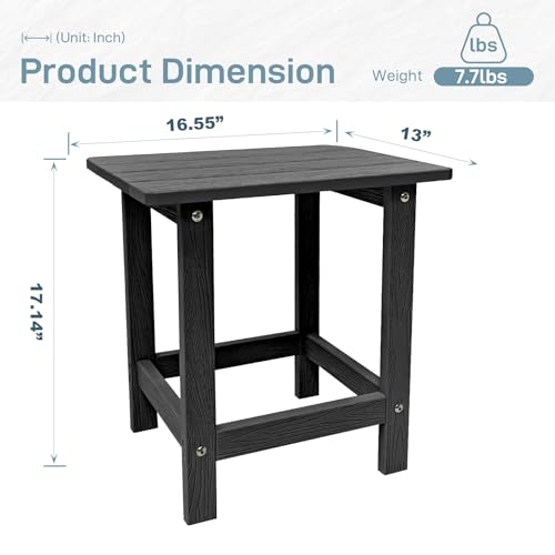 Meluvici Outdoor Side Table, HDPS Single Adirondack Side Table Weather Resistant, Outside Table for Adirondack Chair, Outside End Table for Patio, Pool, Deck, Porch, Patio or Indoor Use, Black