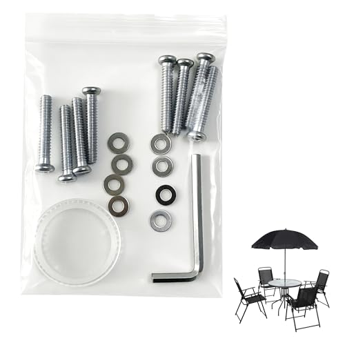 Assembly Hardware Kit for 6 Piece Patio Dining Set with Umbrella, Includes 1 Hex Wrench, 8 M6*40mm Screws, 8 12 * 6.5mm Washers, 1 Center Ring, Outdoor Furniture Replacement Parts(A/B/C/3 Accessory)