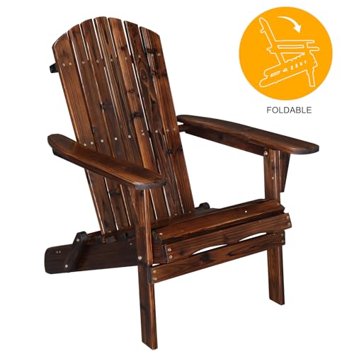Outvita Folding Adirondack Chair Set of 2, 350LBS Solid Wood Garden Chair Weather Resistant, Outdoor Wooden Accent Furniture Fire Pit Lounge Chairs for Garden, Yard, Patio, Lawn, Carbonized