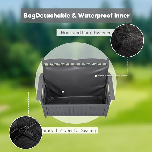 LLHHONGSHOPP 80 Gallon Outdoor Storage Bench Deck Box, Waterproof Weather Resistant Patio Bench with Armrests for Patio Garden and Porch, Large Capacity Storage Seat for Garden Tools, Cushions(Grey)