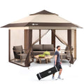 CROWN SHADES 13x13 Pop Up Gazebo with Mosquito Nettings, Patented CENTERLOK 6-Sided Portable Gazebo, 300D Silver-Coated Fabric UV Resistant, Pop Up Canopy Tent for Patio, Party, Beige&Coffee