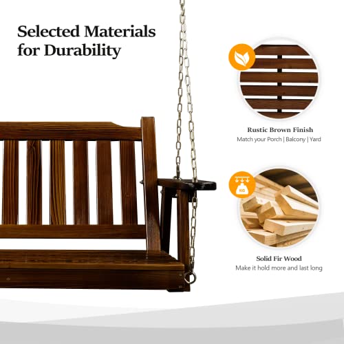 VINGLI Heavy Duty 880 LBS 4 FT Outdoor Porch Swing, Patio Hanging Swing Bench for Yard, Rustic