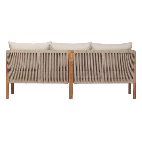 Christopher Knight Home Bubi 5-Seater Patio Furniture Set with Cushion, 4 Piece Outdoor Acacia Wood Conversation Set, Sold Wood Outdoor Sectional Sofa Set with Coffee Table, Teak+Beige