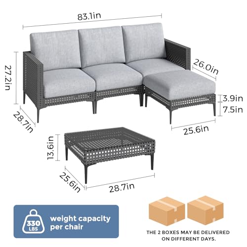 Jocoevol 5 Pieces Outdoor Patio Conversation Set – Rattan L-Shaped Corner Sofa Comfortable Thickening Cushions for Garden, Balcony,Weatherproof Waterproof UV Resistance