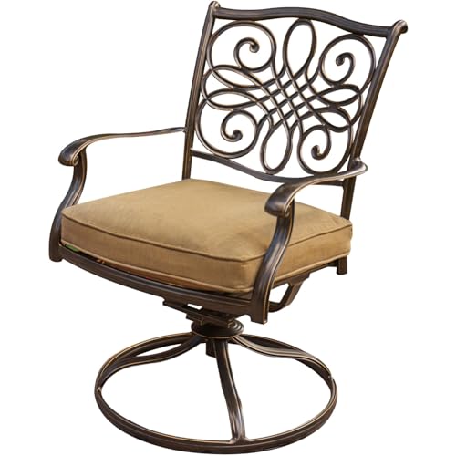 Hanover Traditions 7-Piece Patio Dining Set with 6 Swivel Rocker Chairs, Tan Cushions and Large 38"x72" Dining Table, Outdoor Dining Set for 6, Premium Weather Resistant Patio Furniture