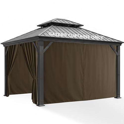 RichSets Gazebo Curtains Outdoor Waterproof - 10'Wx12'Lx7'H Gazebo Universal Replacement Privacy Curtains, 4 Panels Sidewall Drapes with Zipper for Patio Pergola Garden Backyard, Brown