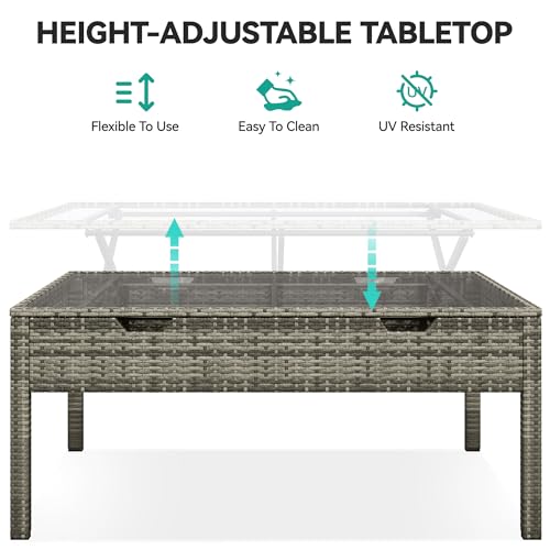 YITAHOME 9PCS Patio Furniture Set with Lift-Top Coffee Table & Ottoman, Outdoor Modular Sectional Sofa, Waterproof Patio Conversation Set, All-Weather Patio Sofa, Outdoor Couch for Deck Backyard