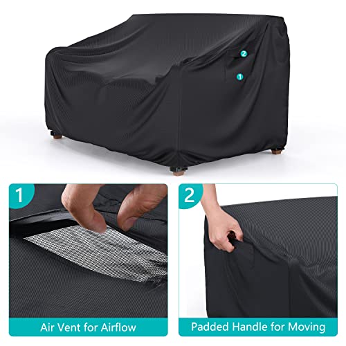 BROSYDA Patio Sofa Cover Waterproof - Heavy Duty 2-Seater Outdoor Couch Cover Patio Furniture Covers with Air Vent and Handles, 60" L×34" D×30" H, Black