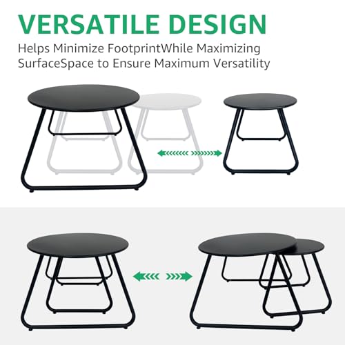 Meluvici Patio Outdoor Coffee Table Set of 2, Weather Resistant Steel Round End Tables, Outdoor Nesting Table for Patio, Balcony, Bistro and Indoor, Black (Black)