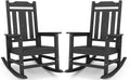 SERWALL Black Outdoor Rocking Chair Set of 2, All Weather Patio Rocking Chair, HDPE Poly Rocking Chair for Adults, Heavy Duty Front Porch Rocker