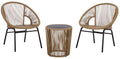 SAFAVIEH Outdoor Patio Furniture Collection – Otto Natural Rattan & Black 3-Piece Set, Modern Rope Chairs & Matching Table (PAT7549A)