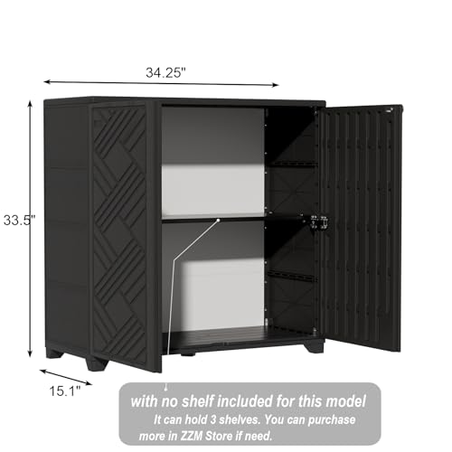 ZZM Indoor/Outdoor Storage Cabinet Waterproof, 34"x15"x34" Plastic Outdoor Storage Box for Garden Balcony Bathroom, All Weather Outdoor Storage Clearance, DIY Usage, with No Shelf (Black)
