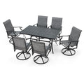 BUPPLEE Patio Dining Set for 6, 6 Piece Patio Swivel Chairs with 1 Piece Large Metal Rectangular Dining Table for Backyard Front Porch Pool Deck,Gray
