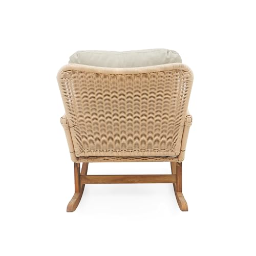 Christopher Knight Home Nadine Patio Rocking Chair, Wicker Rocker, Wood Leg Rocking Chair, PE Rattan Wicker Chair, Rocking Chair with Cushions, Comfort Wicker Rocker for Backyard Balcony Porch, Beige