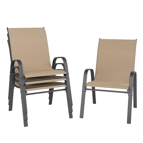 Redpick Patio Chairs Set of 4, Outdoor Dining Chairs Stackable for All Weather, Breathable Metal Modern Outside Furniture Chair for Pool Side, Garden, Backyard Deck, Brown
