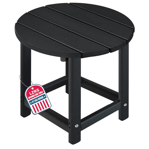 LZRS Round Adirondack Patio Side Table End Table, Outdoor Side Tables for Patio, Backyard,Pool, Indoor Companion, Easy Maintenance & Weather Resistant(Black)