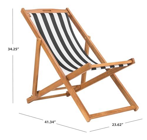 SAFAVIEH Outdoor - Loren Folding Sling Chair Set of 2 - Brown & Black Stripe - Solid Wood - Portable Bistro Design - Ideal for Patio, Deck, Poolside, Backyard, 24" W x 43" D x 25" H (PAT7040C-SET2)
