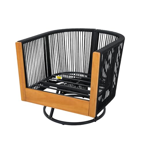 Christopher Knight Home Gunar Outdoor Acacia Wood Swivel Club Chair Set of 2 with Removable Cushion, 360° Swivel Accent Chair with Metal Frame+Handwoven Rope, Rotating Armchair, Natural+Black+Beige