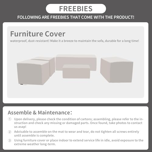 Rattaner 5-Piece Outdoor Furniture Set Patio Furniture Set Outdoor Couch Coffee Table with Storage Non-Slip Cushions and Waterproof Covers, Khaki