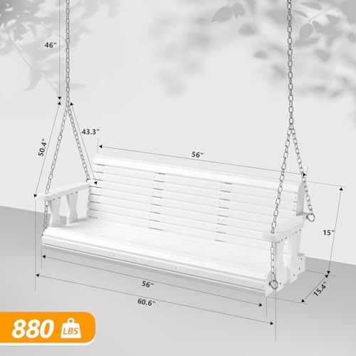 VINGLI Upgraded Patio Wooden Porch Swing for Courtyard & Garden, Heavy Duty 880 LBS Swing Chair Bench with Hanging Chains for Outdoors (5 FT, White)