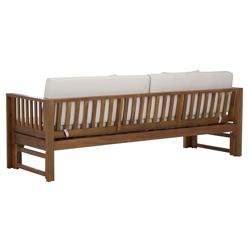 SAFAVIEH Outdoor Patio Furniture Collection - Napoli Brown & Cream Solid Wood Bench Convertible Daybed with Cushions, Versatile Patio Seating (PAT6805A)
