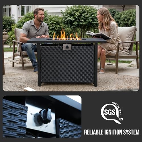 NIGOME Propane Fire Pit Table – Rectangle 43 Inch Outdoor Firepit for Patio, Balcony, and Garden – Versatile Gas Fire Pit with Lava Rock & Table Lid