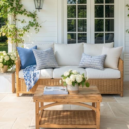 MIULEE Outdoor Pillows with Inserts Set of 2 Patio Waterproof Fade Resistant Fluffy Throw Pillows Decorative Garden Spring Natural Accent Leaves Cushion for Home Sofa Decor 18x18 Inch Royal Blue