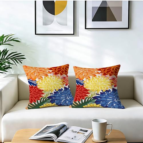 mellicoma Waterproof Outdoor Pillow Covers 18x18 Pack of 2 Vibrant Floral Collage Throw Outdoor Pillows for Garden Funiture Patio Home
