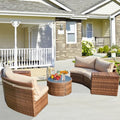 ECOTOUGE Outdoor Patio Furniture Set, 7-Piece Half-Moon All-Weather Wicker Curved Outdoor Sofa, Rattan Conversation Set with Storage Table, Fit for Pool, Backyard, Balcony, Garden(Brown&Beige)