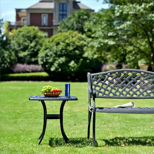 ZOTORUN Outdoor 21" Cast Aluminum Square Side Table End Table for Patio, Backyard, Pool, Indoor Companion, Easy Maintenance and Weather Resistant, Black