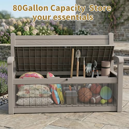 EFU Outdoor Storage Bench, Outdoor Bench with Storage, 80 Gallon Heavy-Duty&Waterproof Lockable Storage Bench Outdoor for Patio, Garden, Porch (Light Brown)