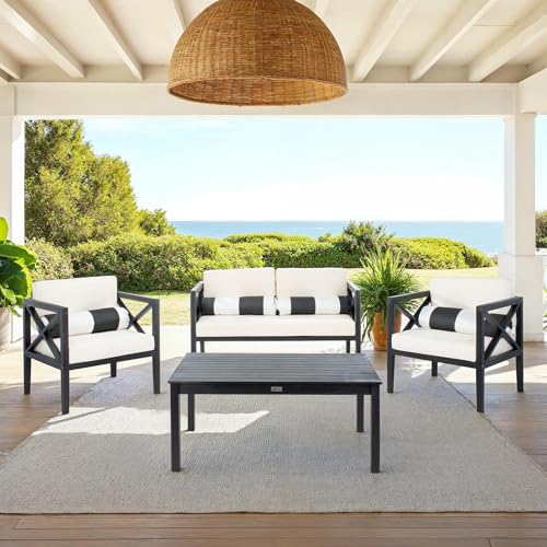 Safavieh Outdoor Nunzio Black and Beige 4-Piece Patio Set (Pillows Included)