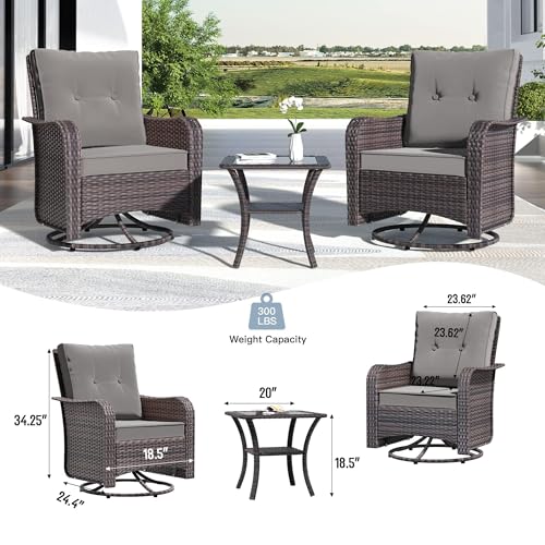Kullavik 12PCS Outdoor Patio Furniture Set,PE Wicker Rattan Sectional Sofa Patio Conversation Sets with Tempered Glass Table,Swivel Rocking Chairs Set,Grey