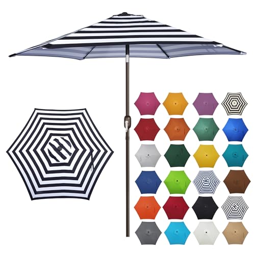 Blissun 7.5 ft Patio Umbrella, Yard Umbrella, Outdoor Market Umbrella with Push Button Tilt Crank (Black&White)