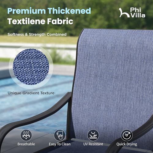 PHI VILLA 5 Piece Patio Dining Set with 4 Outdoor Swivel Dining Chairs & 1 Large Round Dining Table, All Weather Blue Textilene Mesh Fabric Chair and Round Metal Table for Deck Lawn Garden