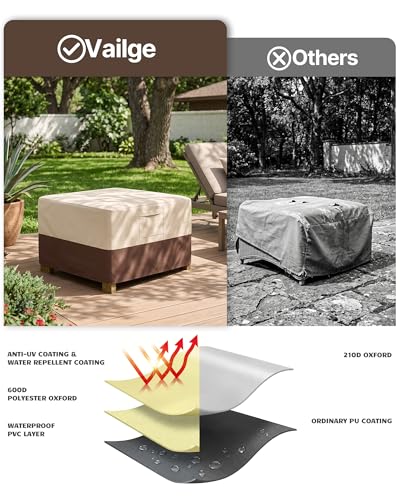 Vailge Rectangle Patio Ottoman Cover, Waterproof Outdoor Ottoman Cover with Padded Handles, Patio End Table Cover, Heavy Duty Patio Furniture Covers (Medium,Beige & Brown)