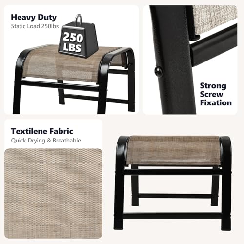 Deguifei Outdoor Ottoman Patio Footstool 2 Set Modern Breathable Metal Frame Foot Rest Brown
