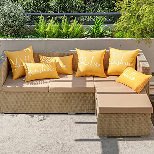 MIULEE Outdoor Waterproof Throw Pillow Covers Set of 2 Spring Hello Sunshine Decorative Outdoor Square Pillowcases for Chair Patio Garden Couch Tent Balcony Sofa Summer Yellow 18x18 Inch