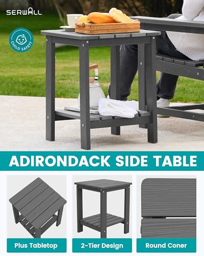 SEWRWALL 3 Pieces Patio Bistro Set, All Weather Adirondack Chair Set with Side Table, HDPE Material Outdoor Patio Furniture Set for Balcony, Porch, Garden, Backyard- Gray