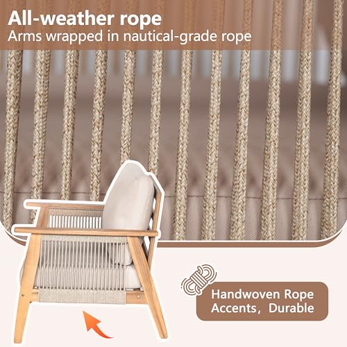 Christopher Knight Home Lorna 4-Seater Patio Furniture Set with Removable Cushion, 4 Piece Outdoor Acacia Wood Conversation Set, Sold Wood Outdoor Sectional Sofa Set with Coffee Table, Teak+Beige