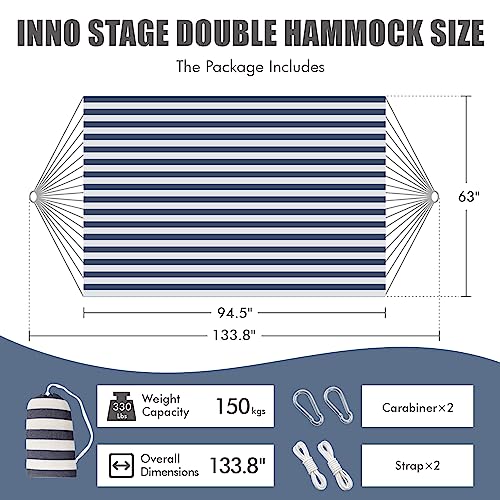 INNO STAGE Double Hammock with Tree Straps - Extra Large 2 Persons Hammock Portable Hanging Camping Bed for Patio, Backyard, Porch, Outdoor and Indoor Use - Soft Canvas Hammock with Carrying Bag